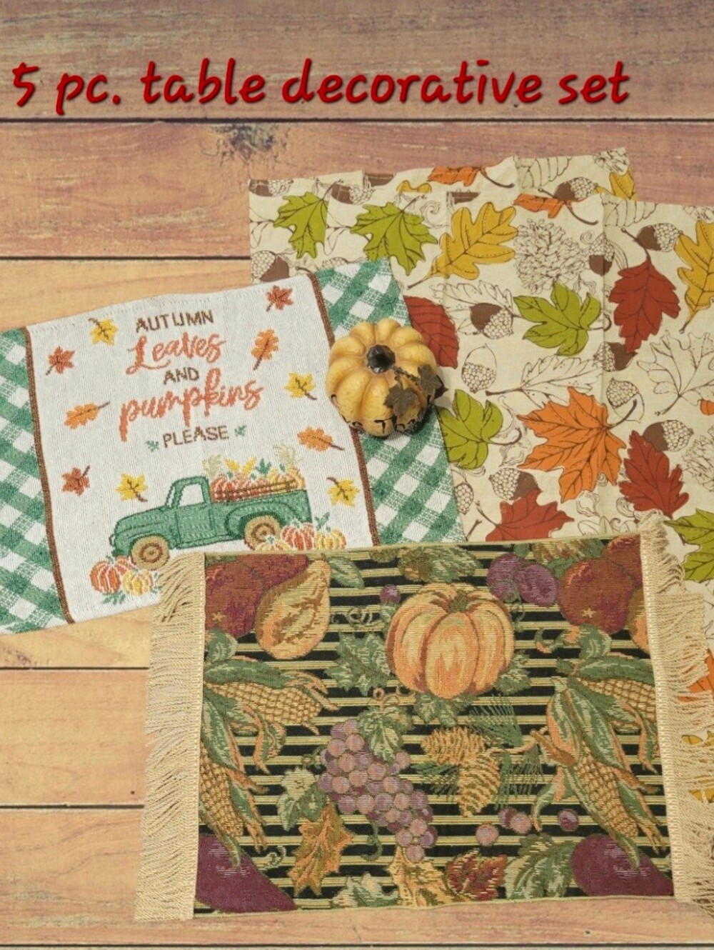 5 Pc. Set of Fall Autumn Table Decor